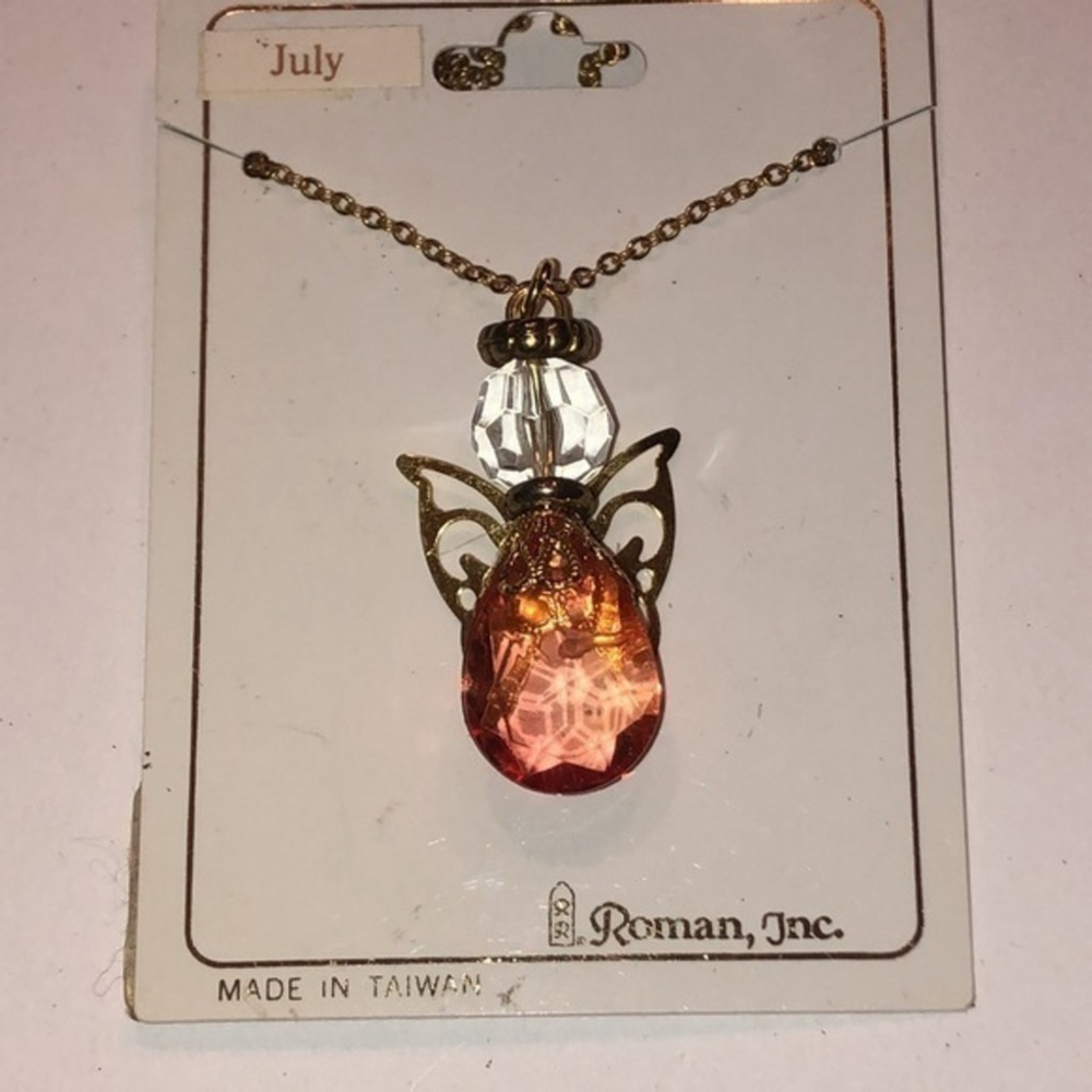 Vintage Roman July Birthstone Angel Pendant Necklace